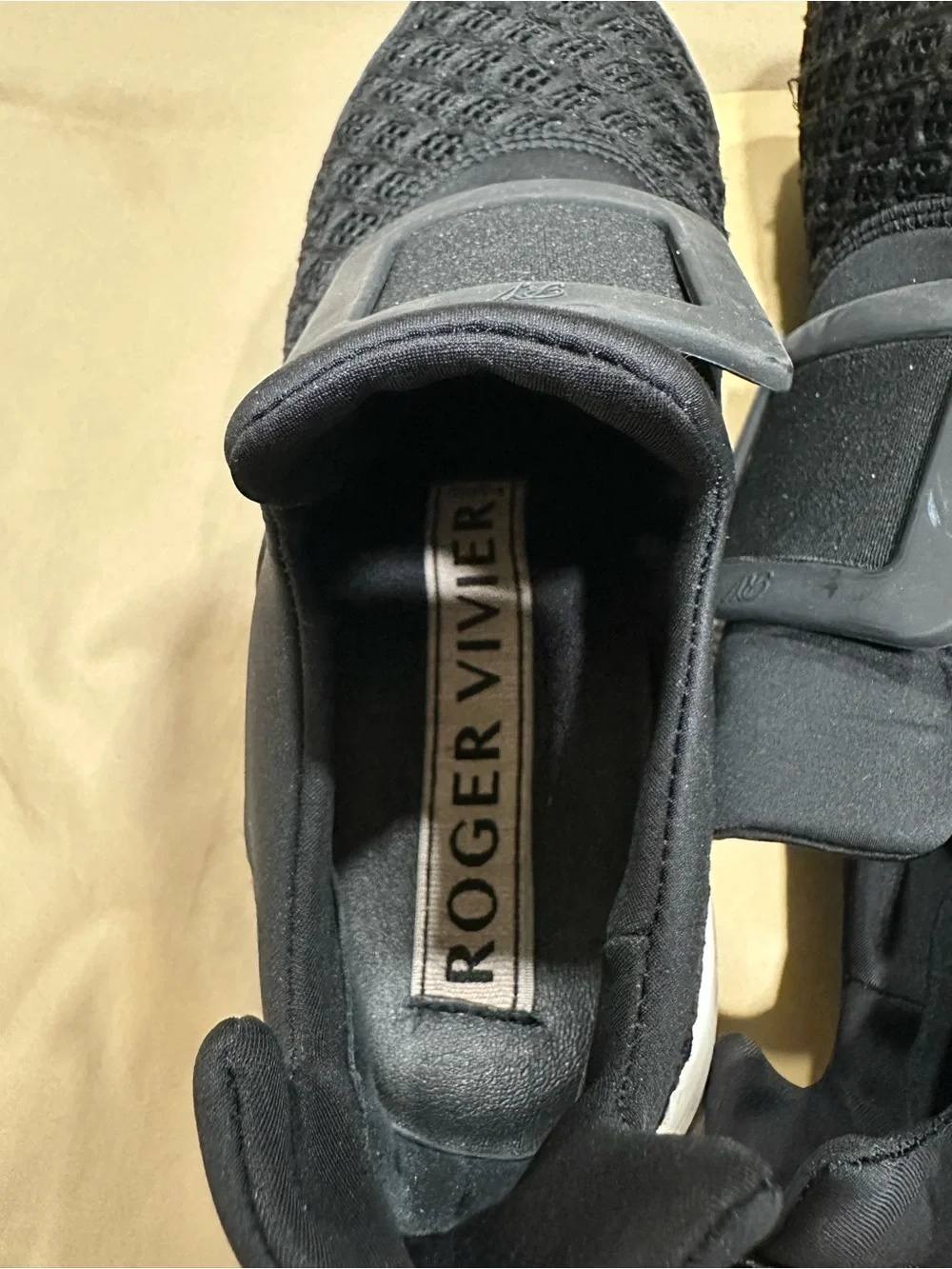Roger Vivier Black Knit Slip-On Sneakers with Signature Buckle